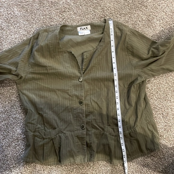 Flax Chore Coat Button Up Shirt 3/4 Sleeve Sage Green size Large - Picture 8 of 8